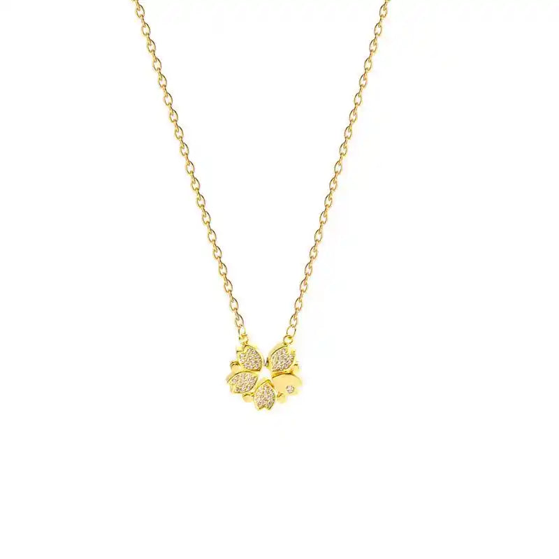 Luxury Four Leaf Clover Pendant Necklace – Stainless Steel Crystal Heart Jewelry for Women