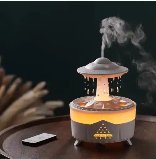 Mushroom Air Humidifier with 7-Color LED, Aromatherapy, and Rain Cloud Design for Home and Office