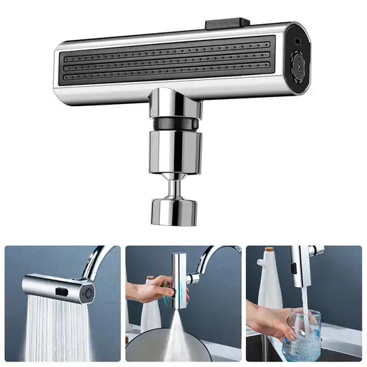 Multifunctional Kitchen Faucet with Rotating Bubbler and Waterfall Nozzle