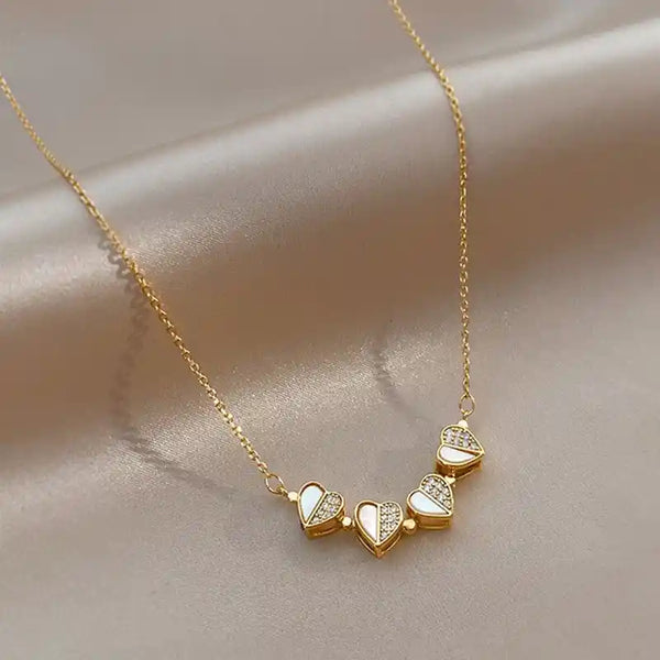 Luxury Four Leaf Clover Pendant Necklace – Stainless Steel Crystal Heart Jewelry for Women