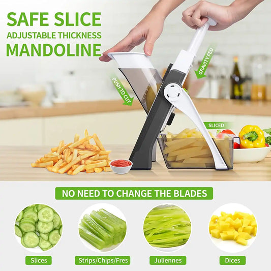 Manual Vegetable Cutter Ultimate Slicer with Safety Lock and Adjustable Thickness