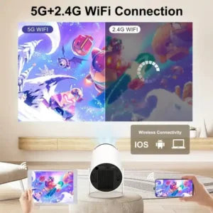 Mini Round Projector © – 4K Support, Android 11, Bluetooth & Wi-Fi 6 Enabled