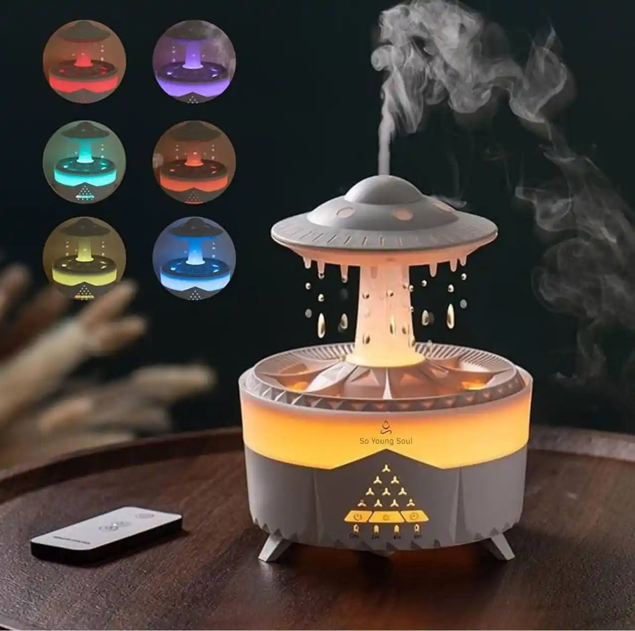 Mushroom Air Humidifier – 7-Color LED, Aromatherapy & Rain Cloud Design