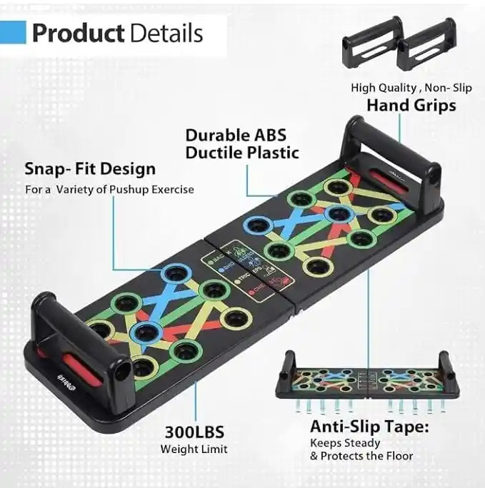 Push-Up Board – Non-Slip, Foldable, Color-Coded Muscle Targeting System