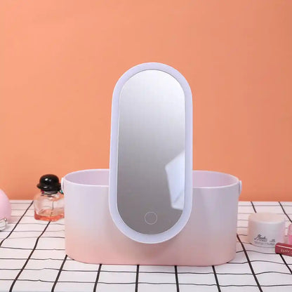 Portable LED Makeup Mirror Storage Box | Travel Organizer with Lighted Vanity Mirror