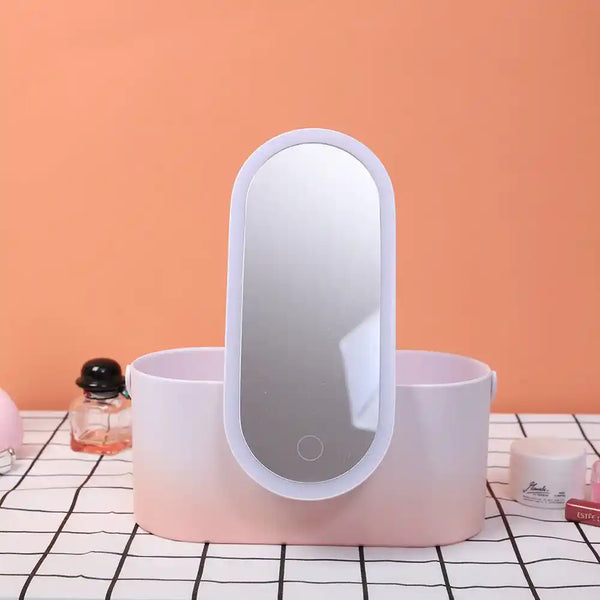 Portable LED Makeup Mirror Storage Box | Travel Organizer with Lighted Vanity Mirror