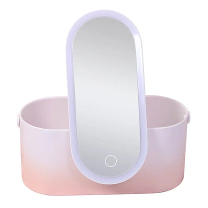 Portable LED Makeup Mirror Storage Box | Travel Organizer with Lighted Vanity Mirror