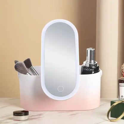 Portable LED Makeup Mirror Storage Box | Travel Organizer with Lighted Vanity Mirror