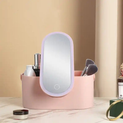 Portable LED Makeup Mirror Storage Box | Travel Organizer with Lighted Vanity Mirror